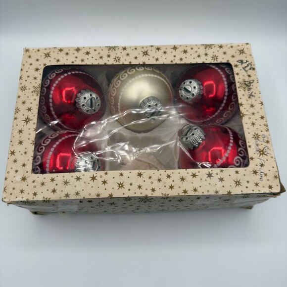 Vintage Lot Jumbo West Germany Mercury Glass Christmas Ornaments Round Red White - Picture 10 of 16